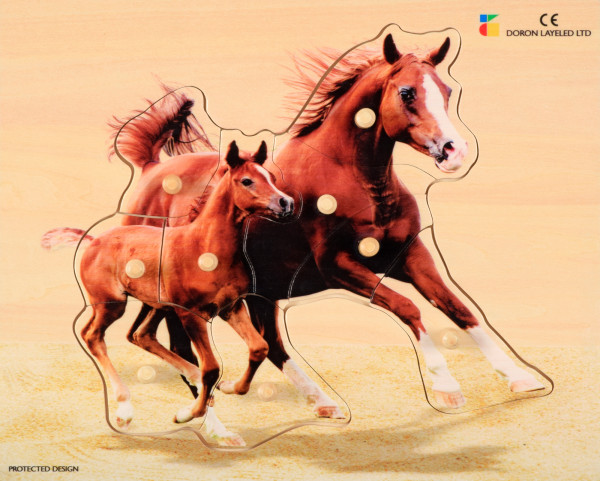 Holz-Puzzle realistisch Pferd, Mutter mit Fohlen